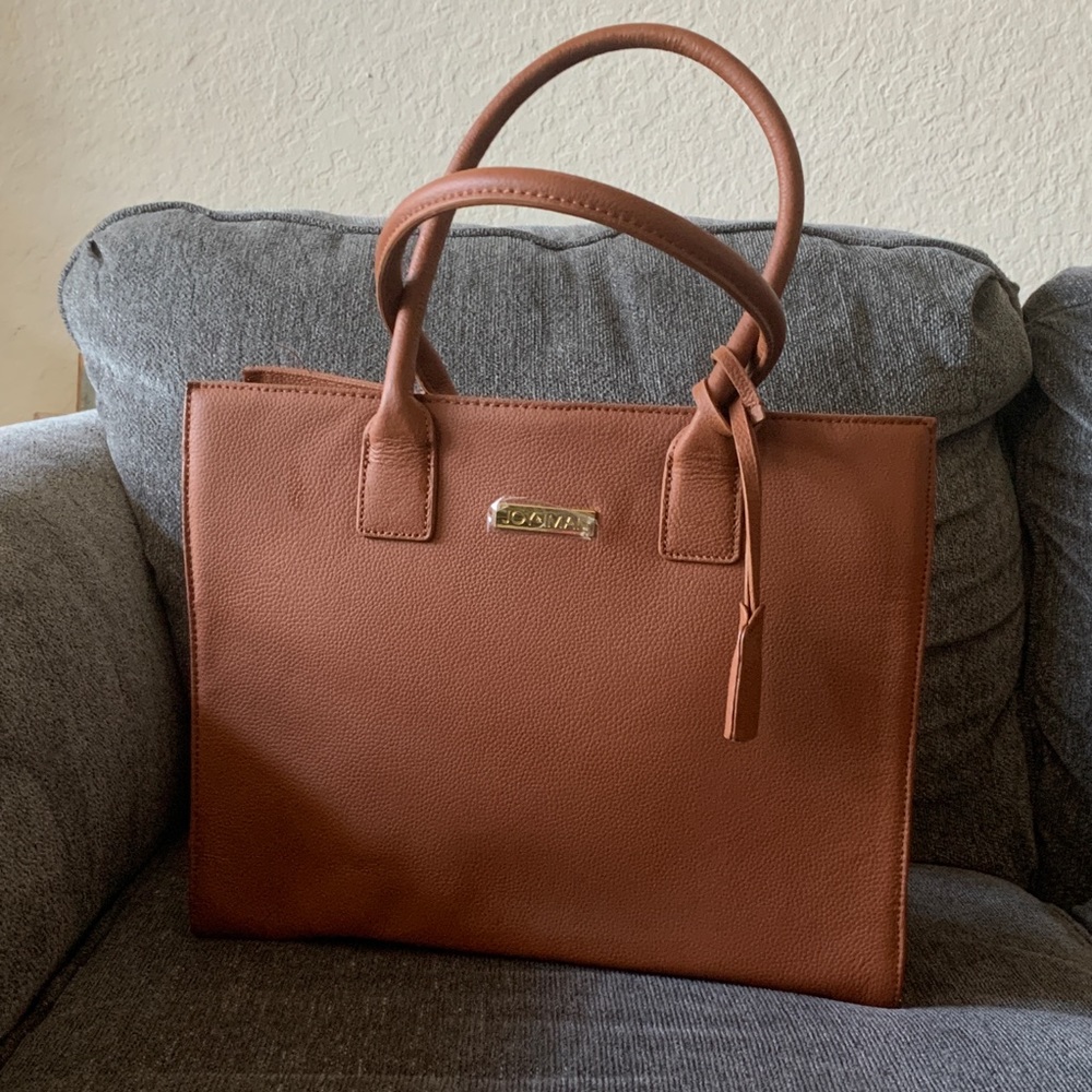 Brown leather tote